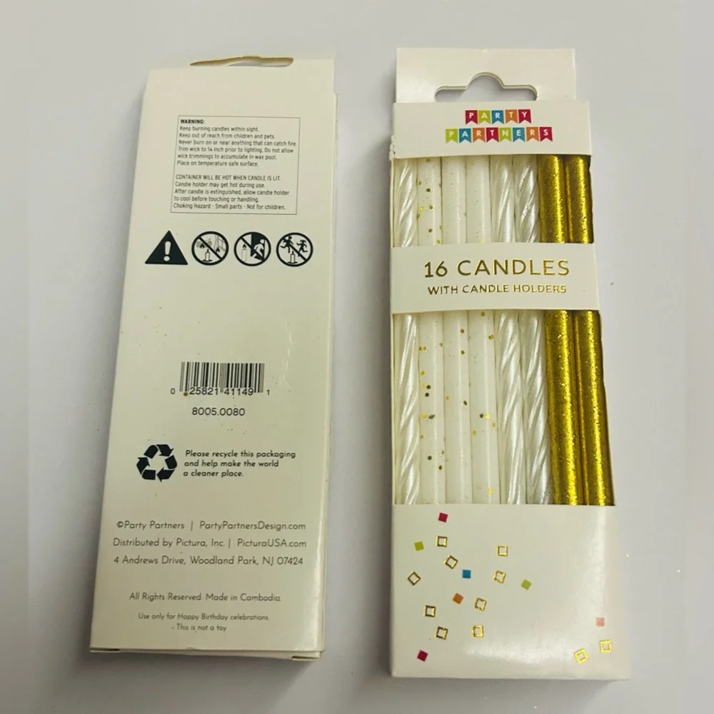 New 32 Candles Gold Metallic White with Gold Dots White Candle made in Cambodia
